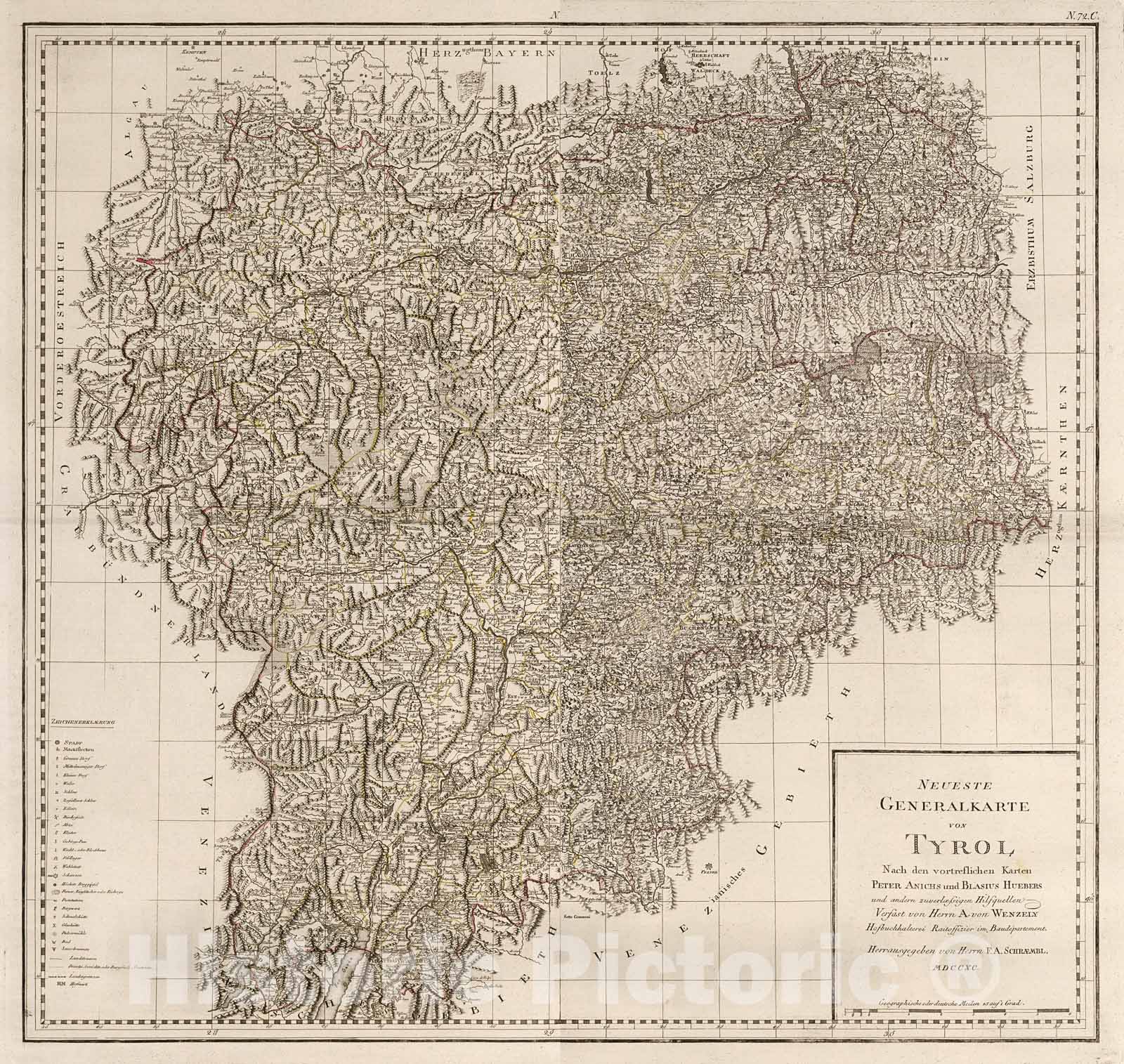 Historic Map : 72B-72C. Neueste Generalkarte von Tyrol., 1800, Vintage Wall Decor