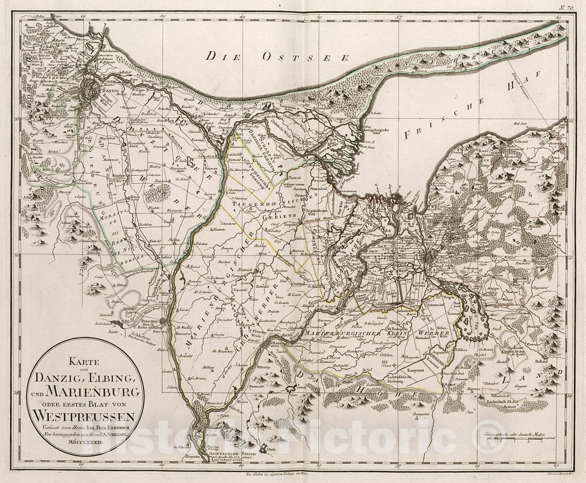 Historic Map : Karte von Danzig, Elbing, und Marienburg oder erstes Blat von Westpreussen., 1800, Vintage Wall Decor