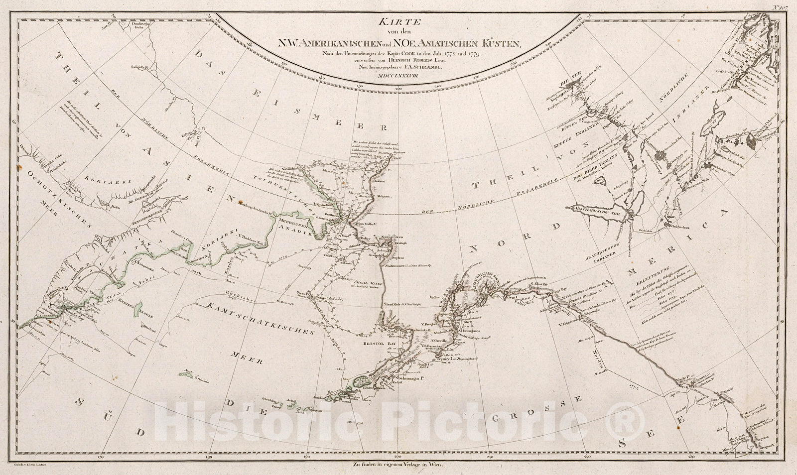 Historic Map : Karte von den N.W. Amerikanischen und N.Oe. Asiatischen Kusten, 1788, Franz Anton Schraembl, Vintage Wall Art