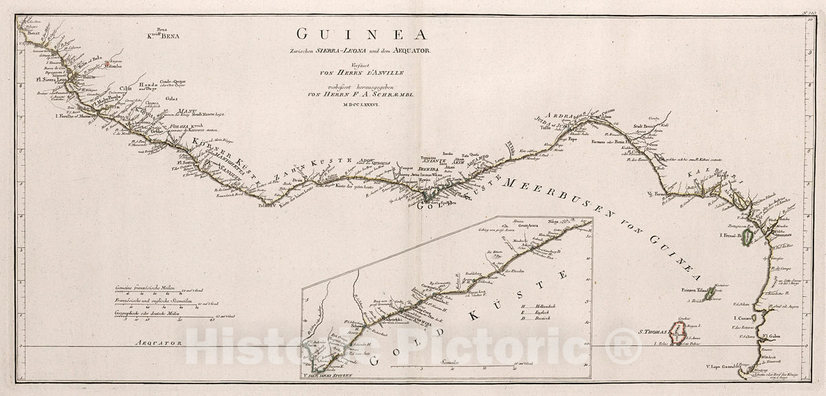 Historic Map : Guinea Zwischen Sierra-Leona und dem Aequator., 1800, Vintage Wall Decor