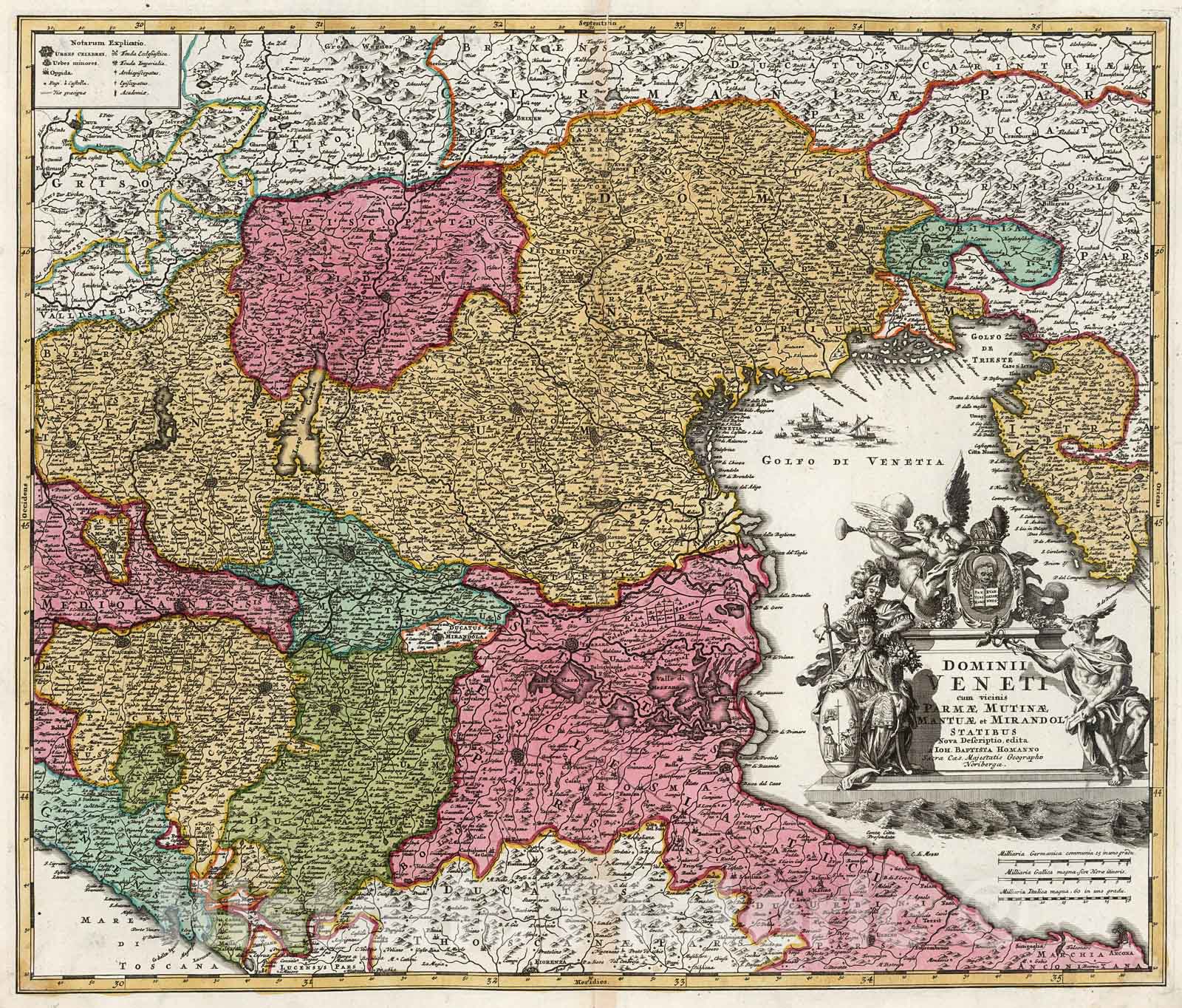 Historic Map : Dominii Veneti cum vicinis Parmae, Mutinae, Mantuae et Mirandolae., 1716, Vintage Wall Decor