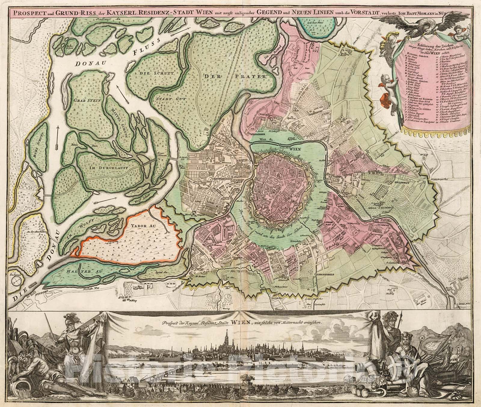 Historic Map : Prospect und Grund-Riss der Kayserl. Residenz-Stadt Wein ...., 1716, Vintage Wall Decor