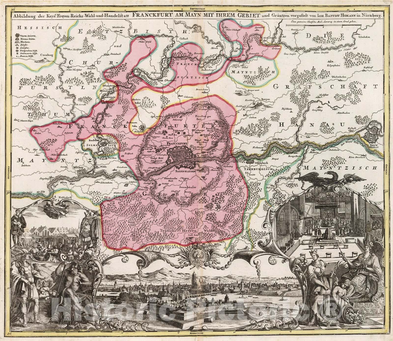 Historic Map : Frankfurt am Main mit Ihrem Gebiet., 1716, Vintage Wall Decor