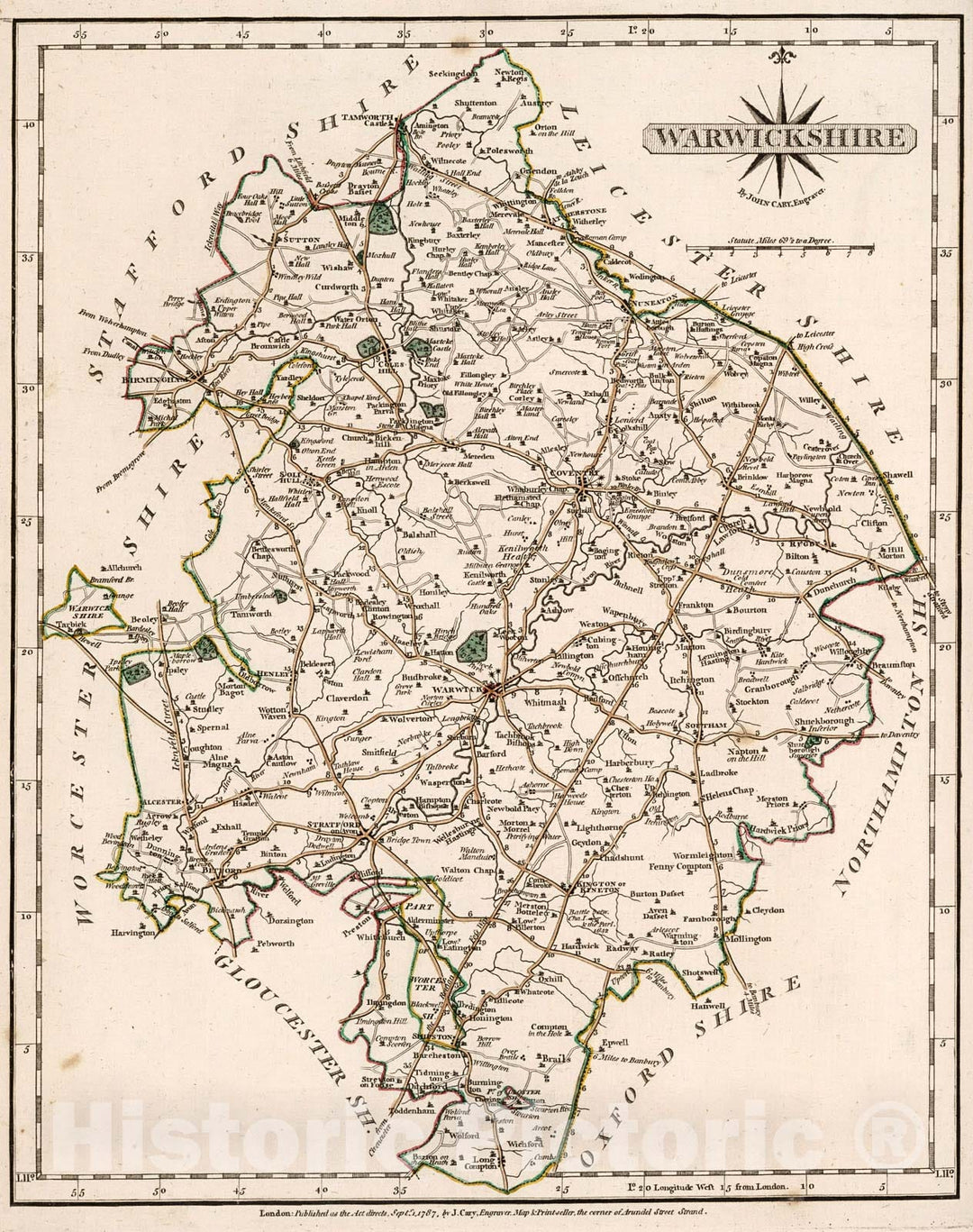 Historic Map : Warwickshire., 1787, Vintage Wall Decor