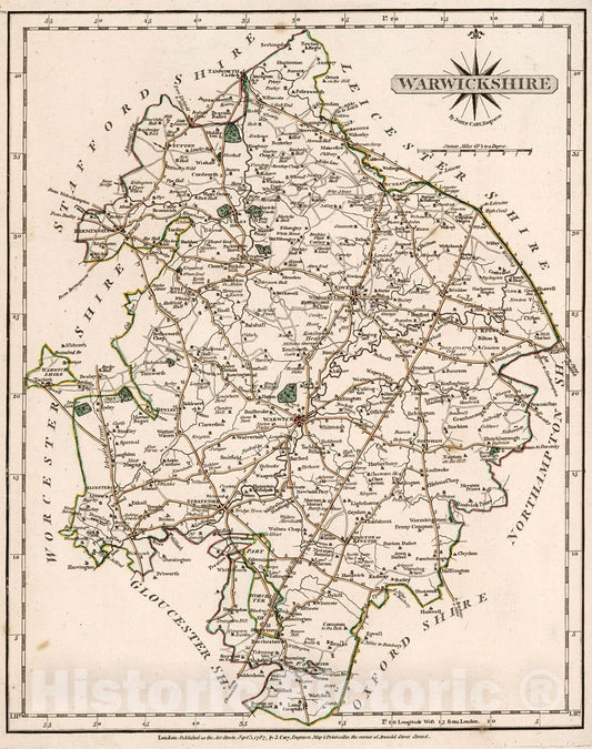 Historic Map : Warwickshire., 1787, Vintage Wall Decor