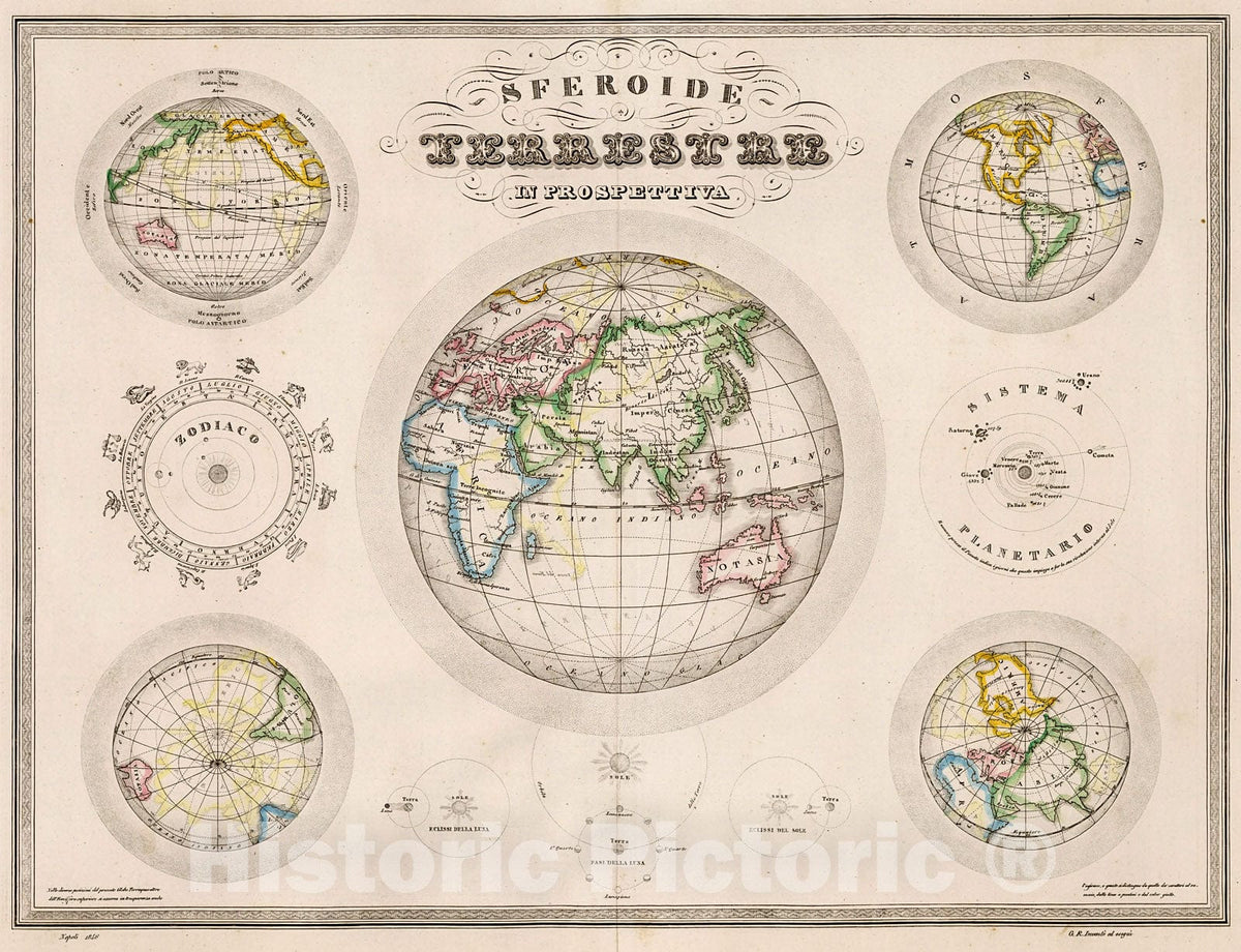 Historic Map : Sferoide Terrestre in Prospettiva., 1859, Vintage Wall Decor
