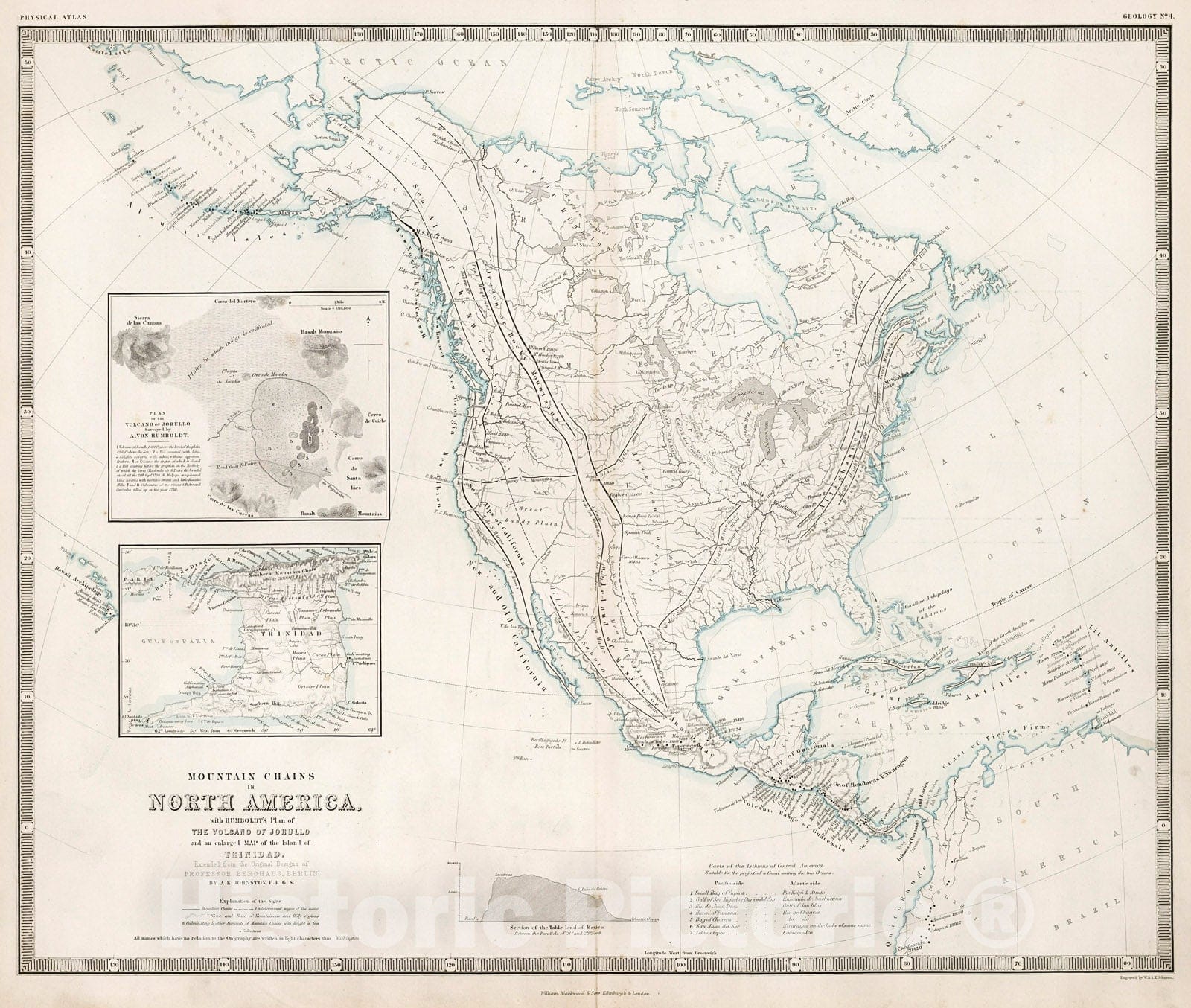 Historic Map : Mountain Chains in North America., 1850, Vintage Wall Decor