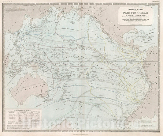 Historic Map : Physical Chart of the Pacific Ocean., 1850, Vintage Wall Decor