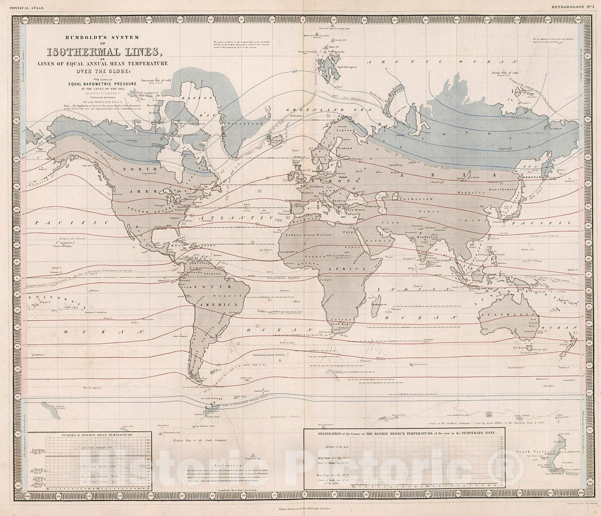 Historic Map : Humboldt's System of Isothermal Lines., 1850, Vintage Wall Decor