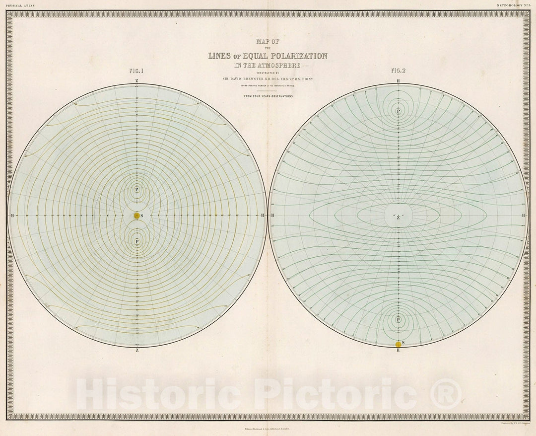 Historic Map : Map of Lines of Equal Polarization in the Atmosphere., 1850, Vintage Wall Decor