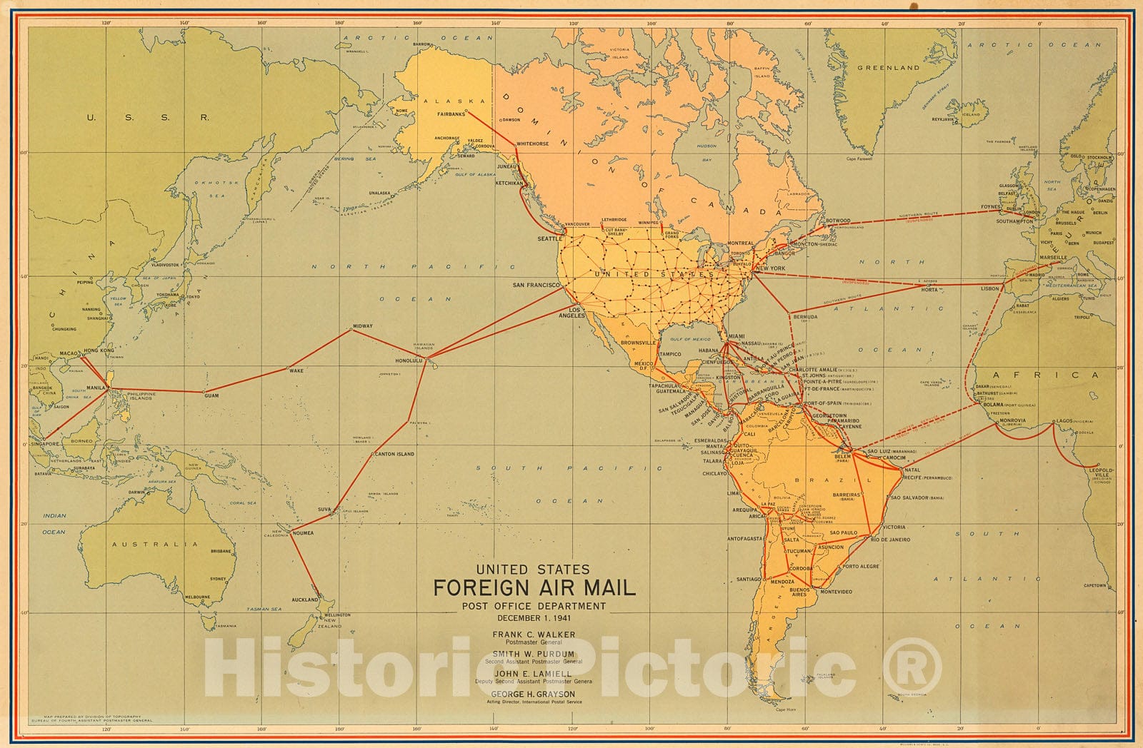 Historic Map : United States Foreign air mail, 1941, v1, Vintage Wall Decor