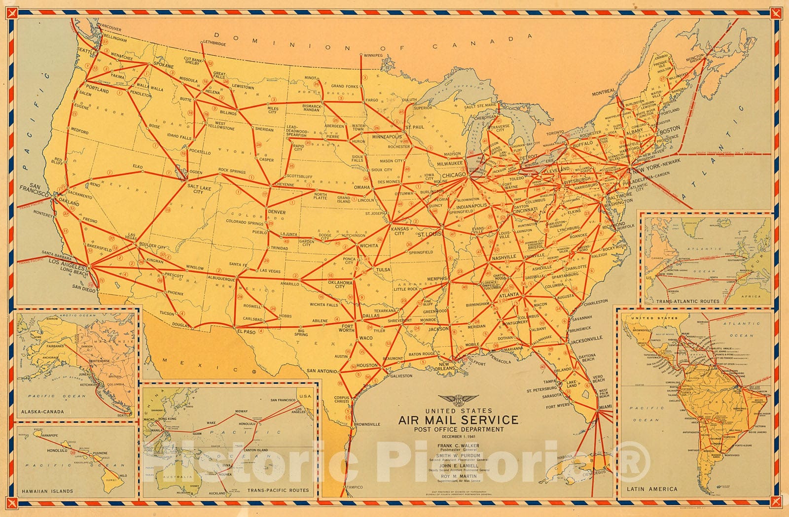 Historic Map : United States Foreign air mail, 1941, v2, Vintage Wall Decor