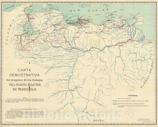 Historic Map - Carta Demostrativa del progreso de los trabajos Del Plan Militar de Venezuela/Progress of the Venezuelan military's, Caribbean Sea, 1909 - Vintage Wall Art