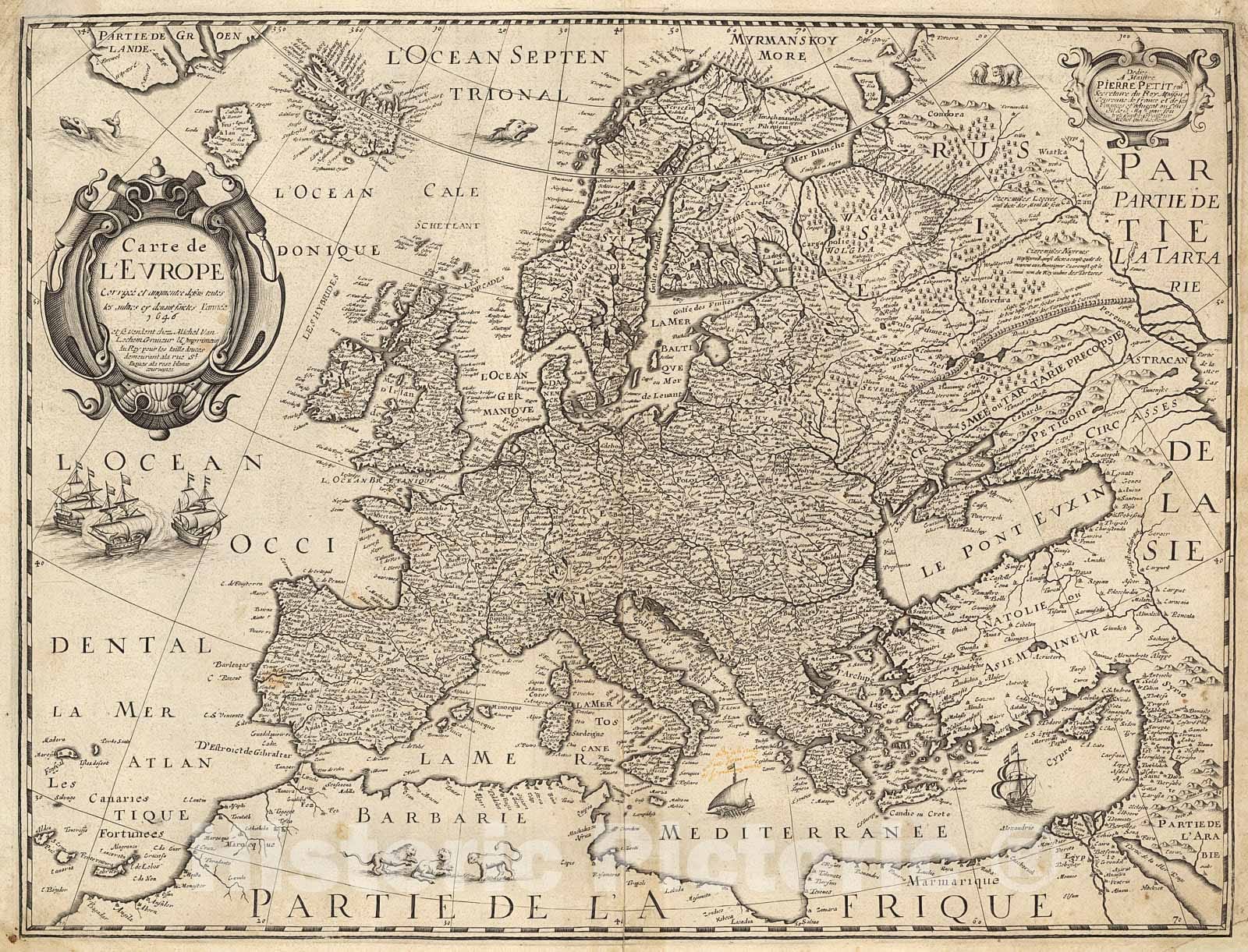 Historic Map : Carte de l'Europe, 1650, Vintage Wall Decor