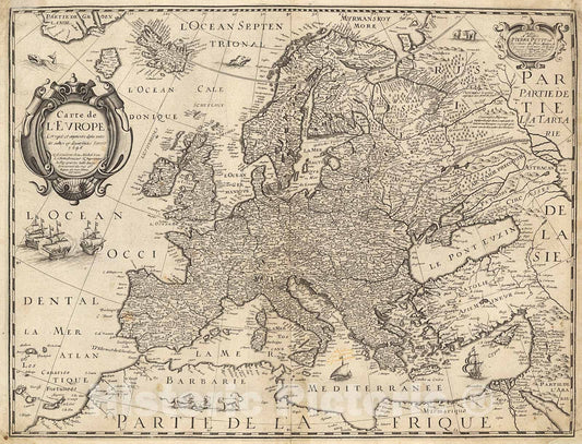 Historic Map : Carte de l'Europe, 1650, Vintage Wall Decor