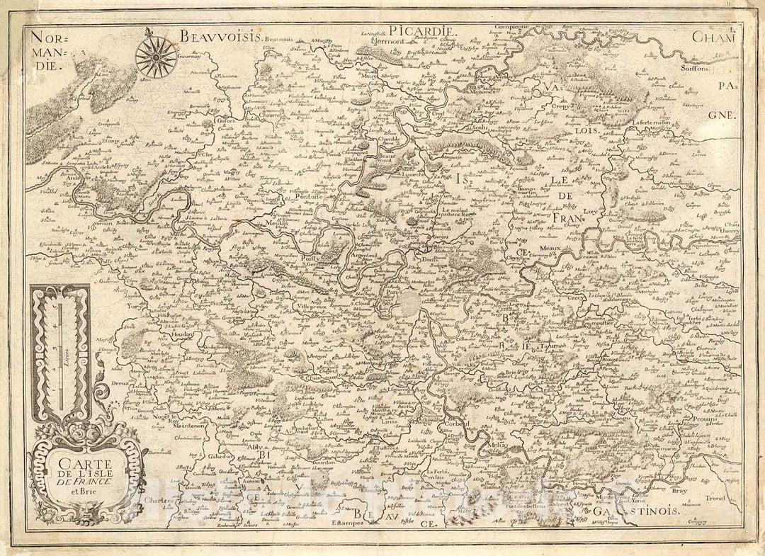 Historic Map : Carte de l'Isle de France et Brie, 1650, Vintage Wall Decor