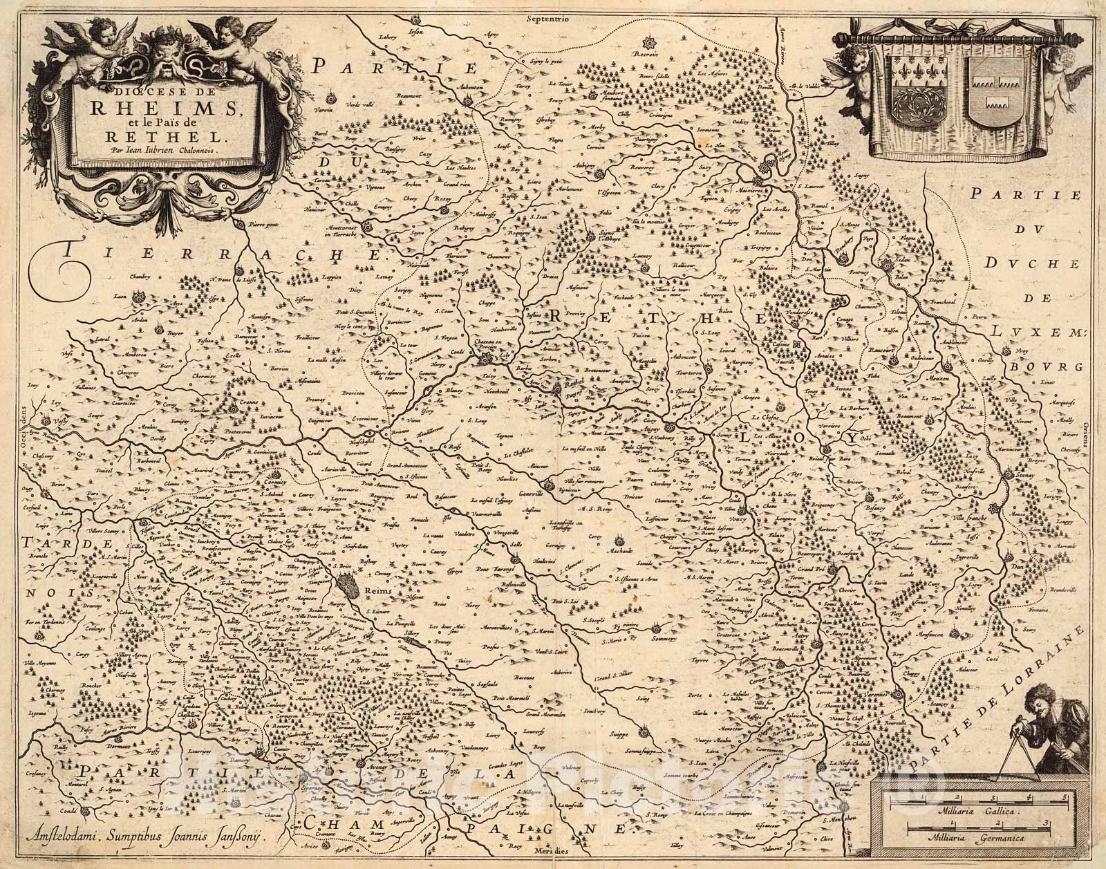 Historic Map : Dioecese de Rheims et le pais de Rethel, 1650, Vintage Wall Decor