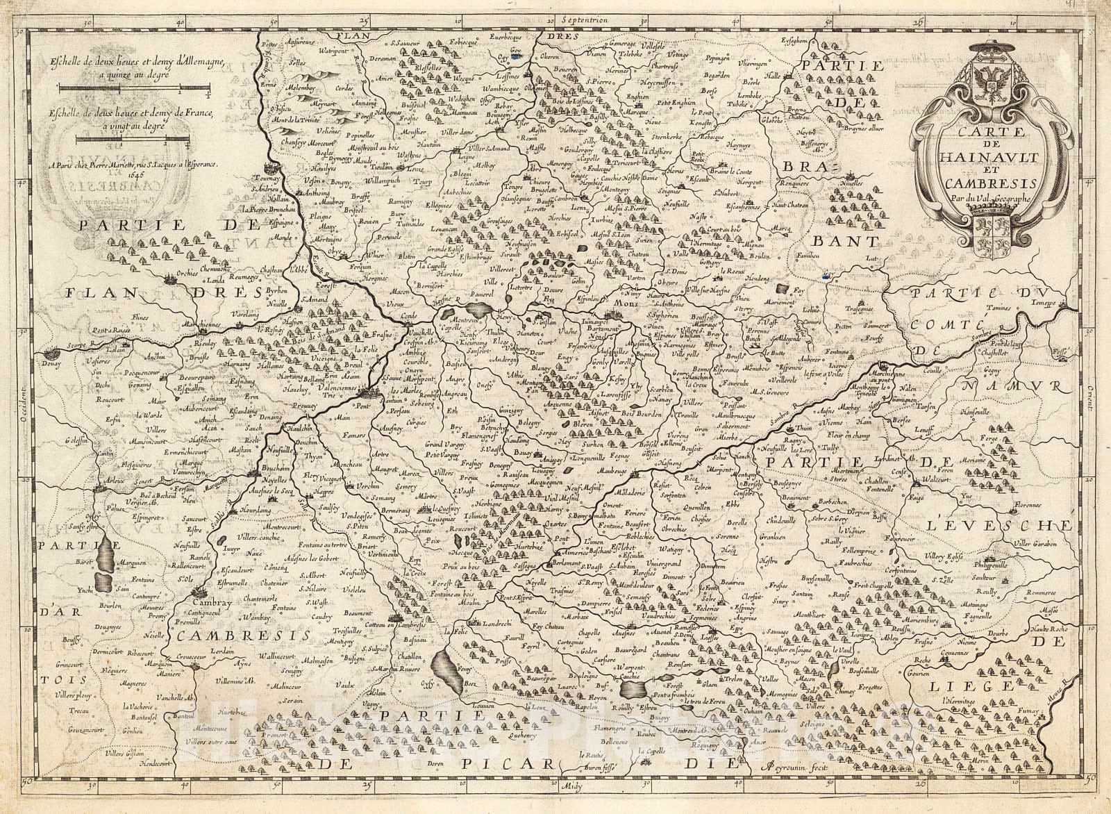 Historic Map : Carte de Hainault et Cambresis, 1650, Vintage Wall Decor