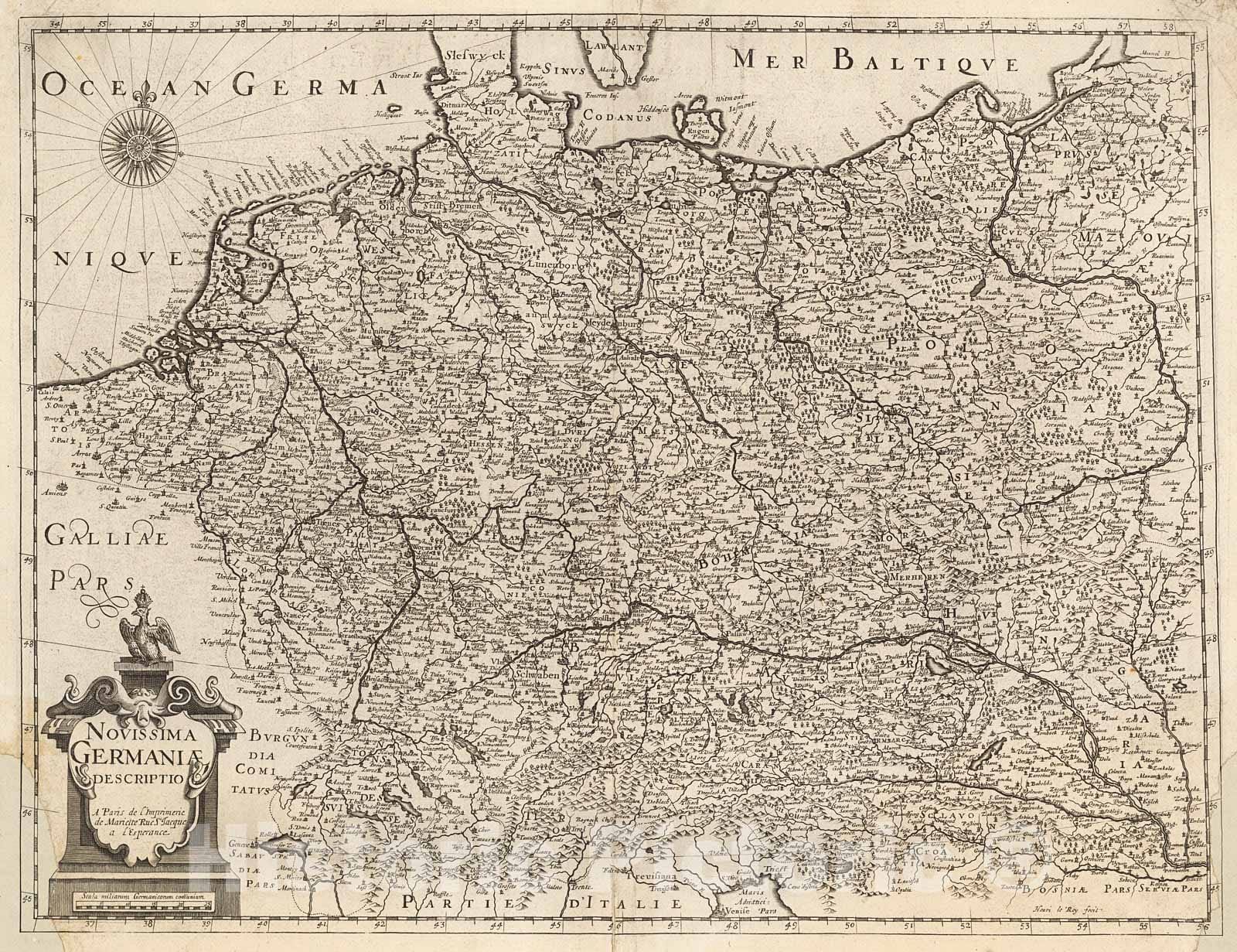 Historic Map : Novissima Germaniae descriptio, 1650, Vintage Wall Decor
