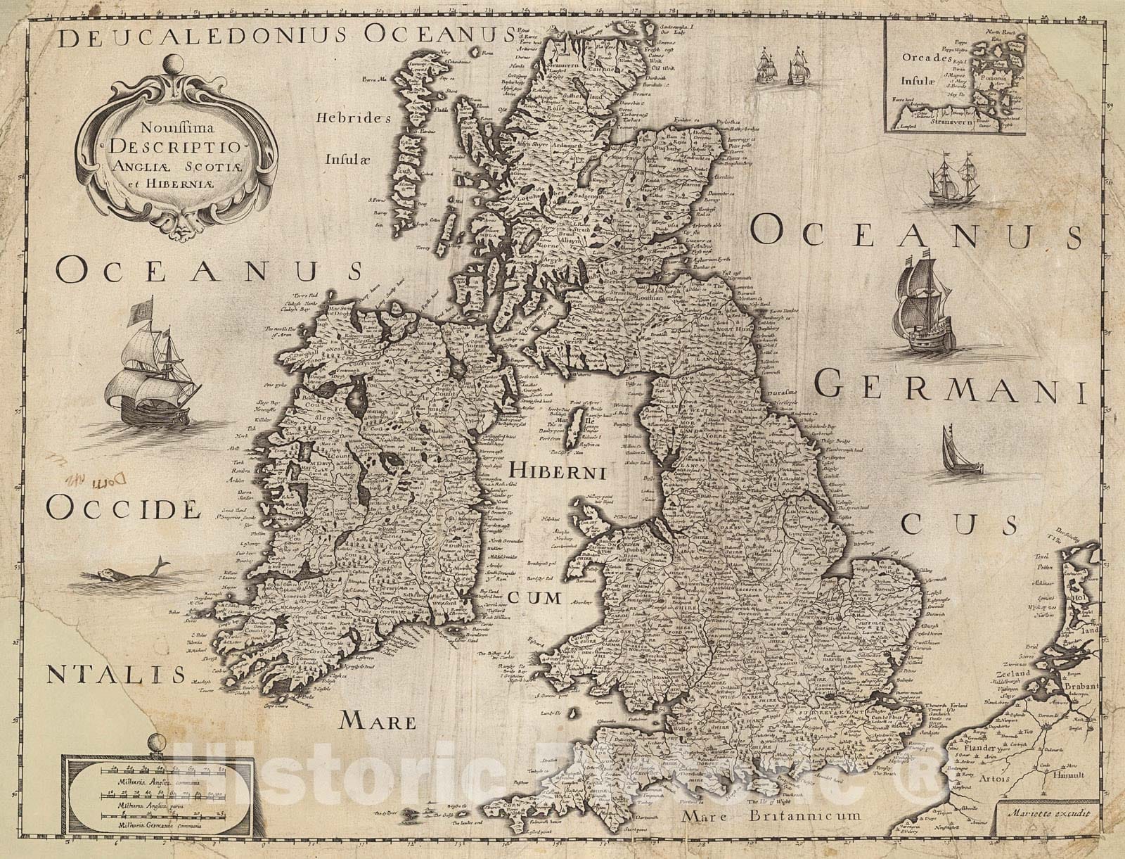 Historic Map : Nouissima Descriptio Angliae Scotiae et Hiberniae, 1650, Vintage Wall Decor