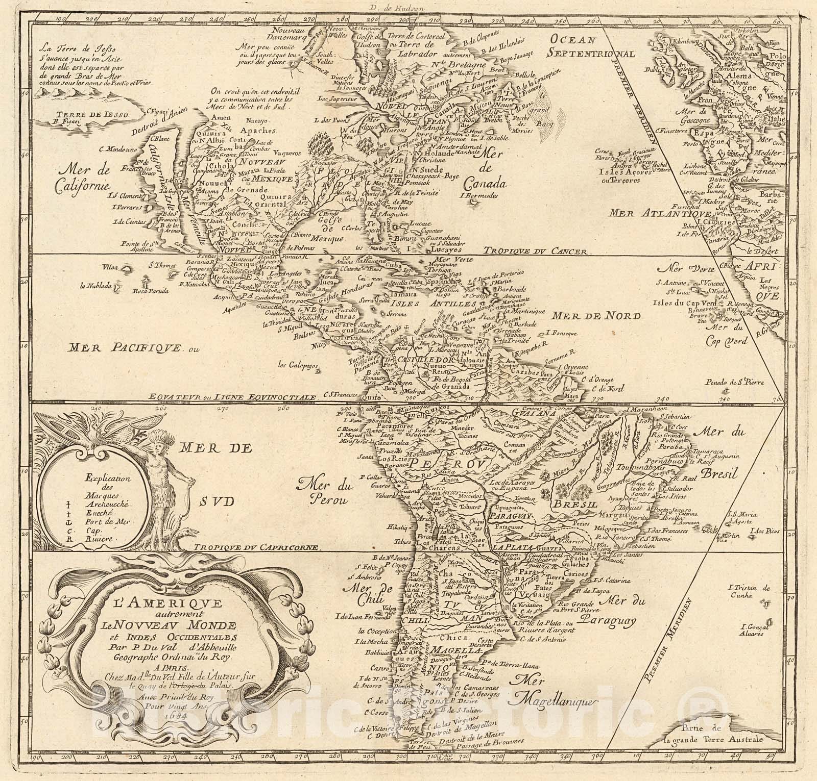 Historic Map : L'Amerique autrement le Nouveav Monde et Indes Occidentales, 1714, Vintage Wall Decor