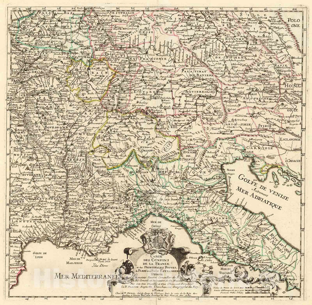 Historic Map : Carte des Confins de la France, 1714, Vintage Wall Decor