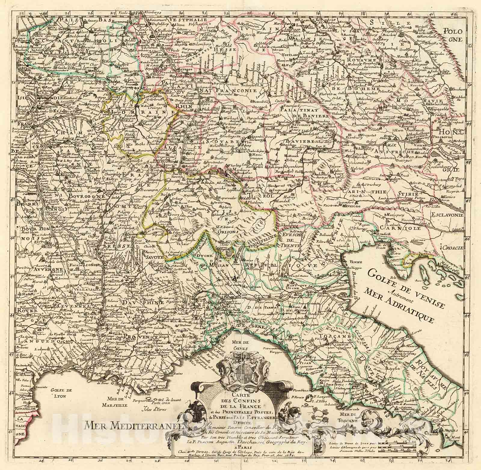 Historic Map : Carte des Confins de la France, 1714, Vintage Wall Decor