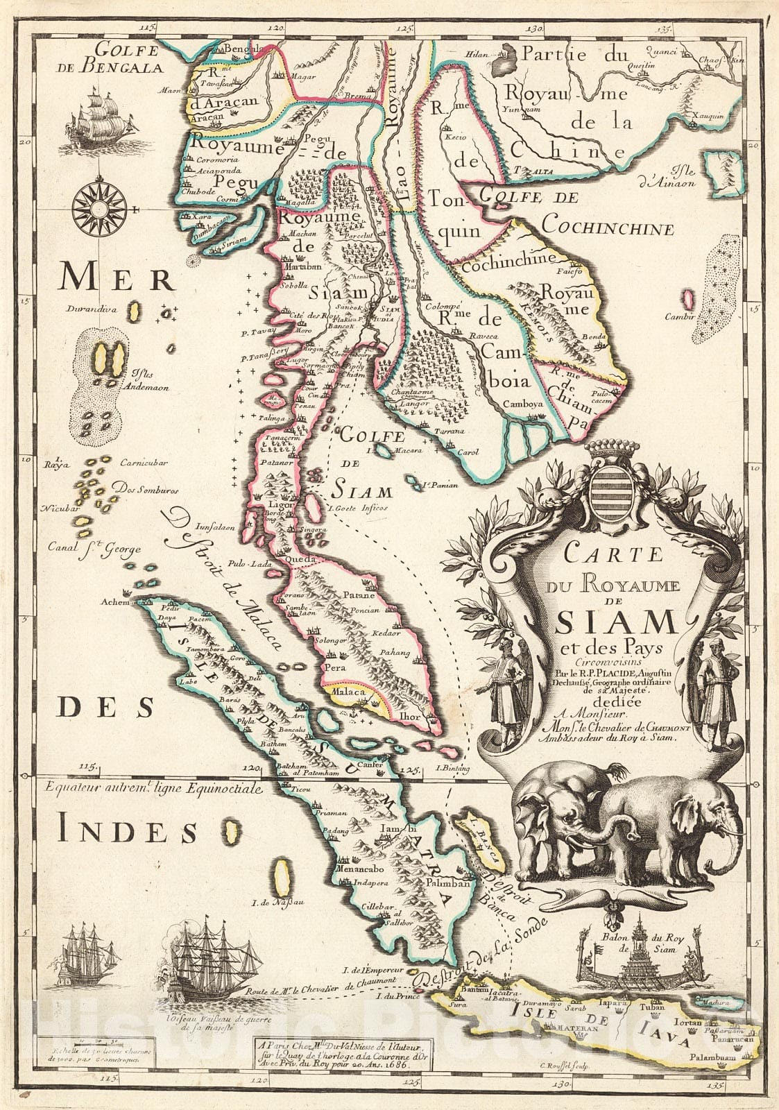 Historic Map : Carte du Royaume de Siam et des pays Circunvoisins, 1714, Vintage Wall Decor