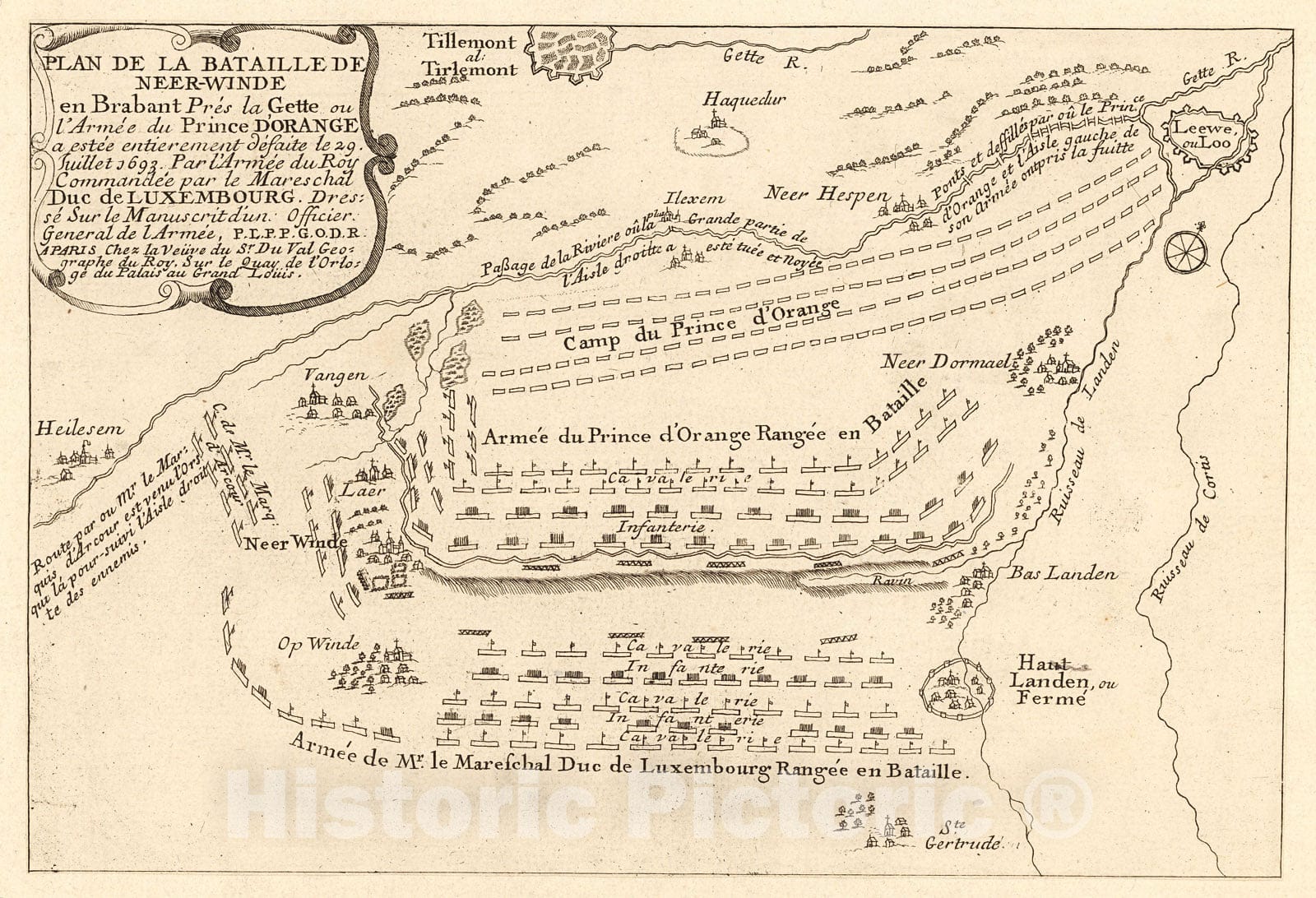 Historic Map : Plan de la Bayyaille de Neer-Winde, 1714, Vintage Wall Decor