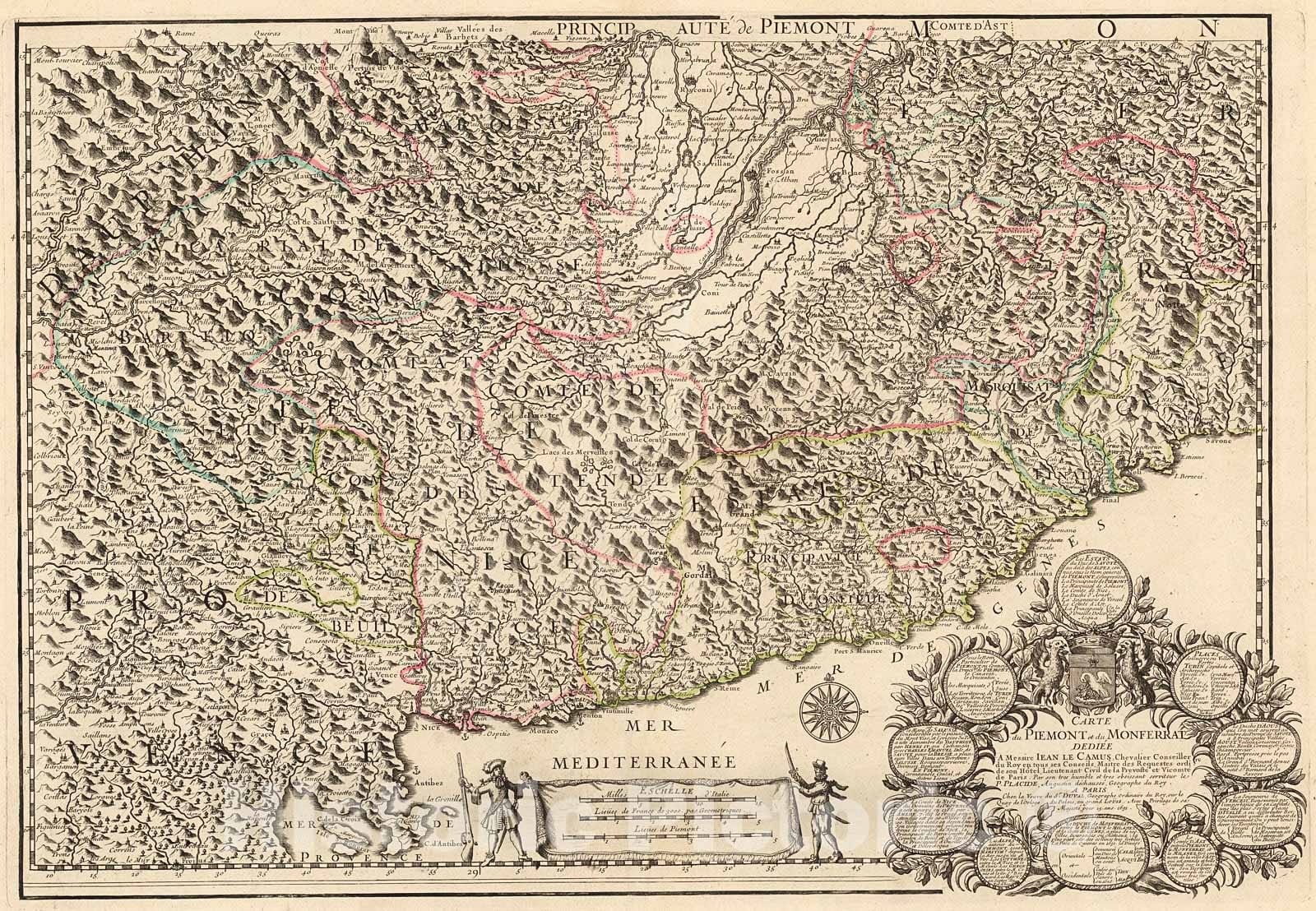 Historic Map : Carte du Piemont et du Monferrat, 1714, v1, Vintage Wall Decor