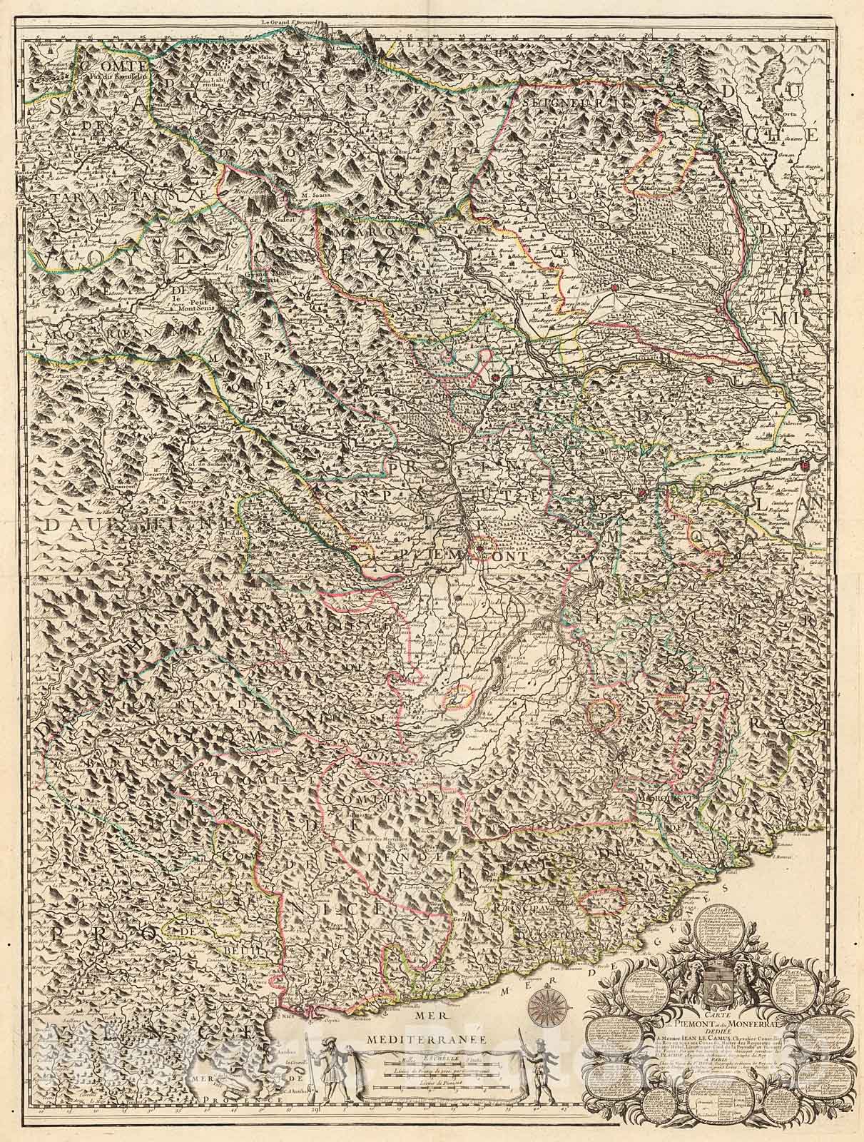 Historic Map : Carte du Piemont et du Monferrat, 1714, v2, Vintage Wall Decor