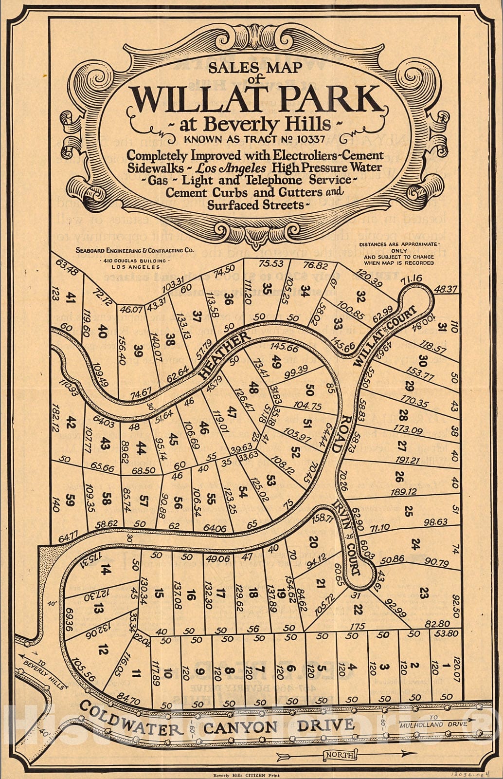Historic Map : Sales map of Willat Park at Beverly Hills, 1926, Vintage Wall Decor