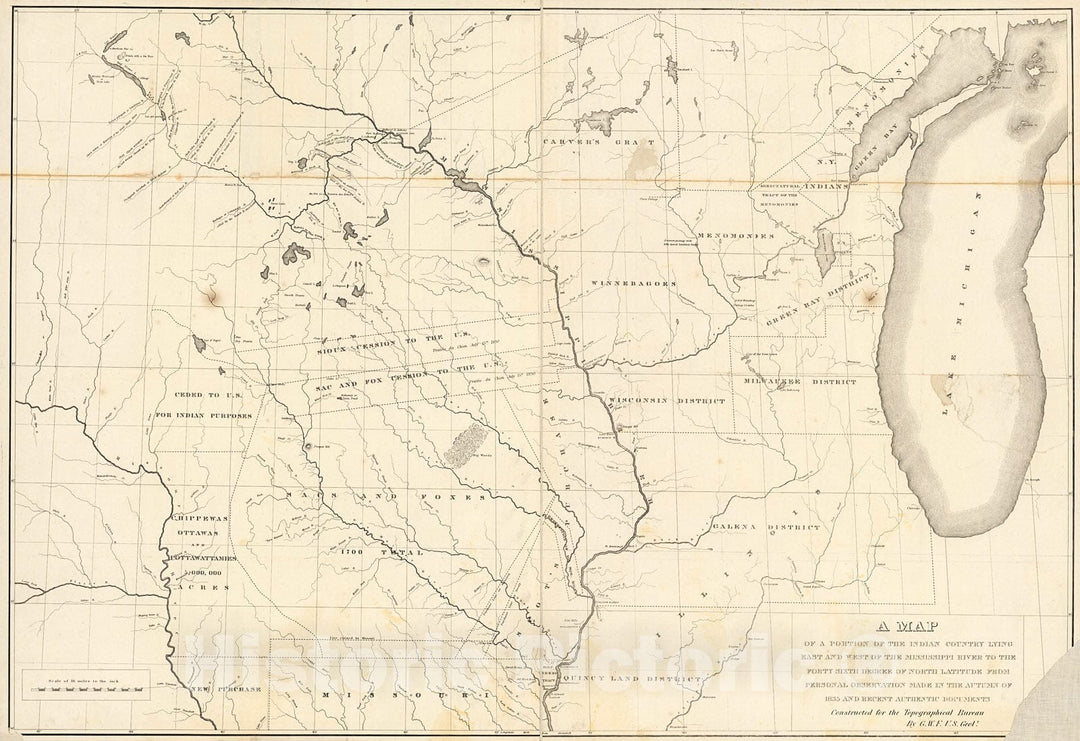 Historic Map : A map of a portion of the Indian country lying east and west of the Mississippi River, 1835, Vintage Wall Decor