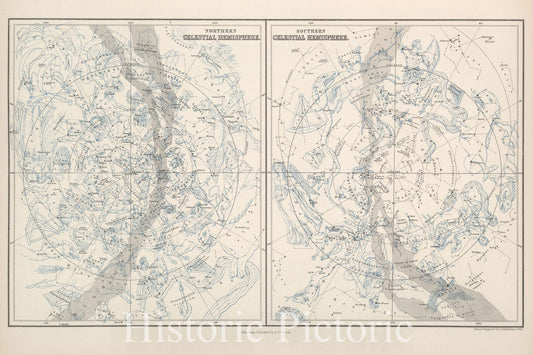 Historic Map : Northern Celestial Hemisphere. Southern Celestial Hemisphere., 1884, Vintage Wall Decor