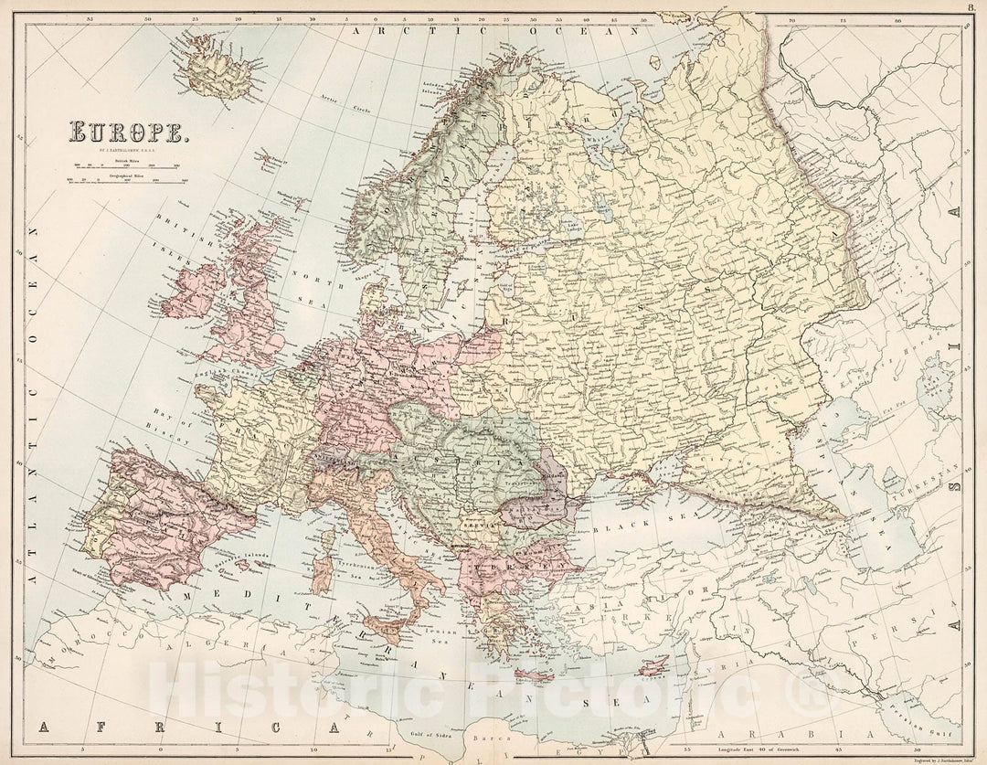 Historic Map : Europe., 1884, Vintage Wall Decor