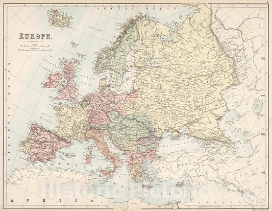 Historic Map : Europe., 1884, Vintage Wall Decor