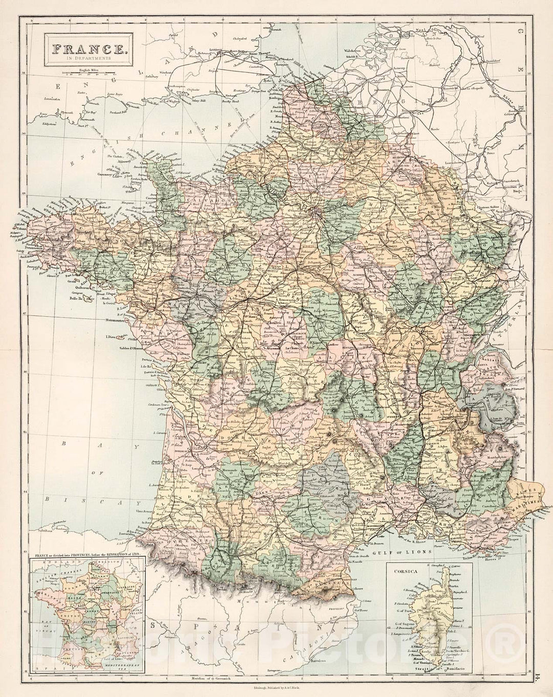 Historic Map : France., 1884, Vintage Wall Decor