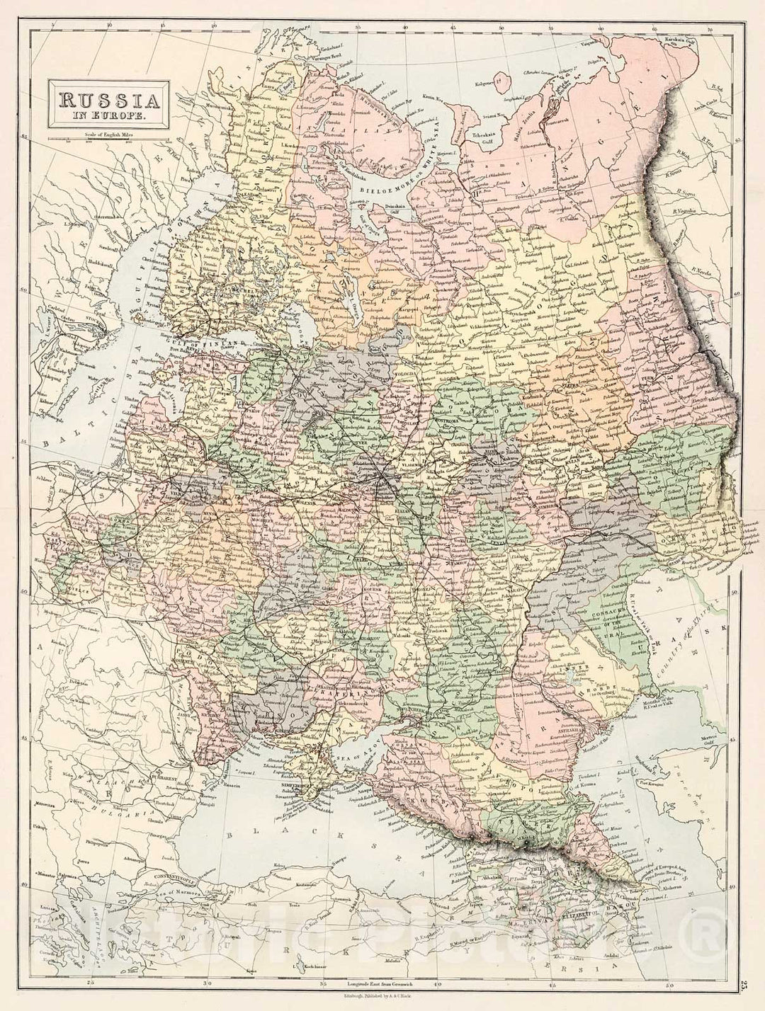 Historic Map : Russia in Europe., 1884, Vintage Wall Decor