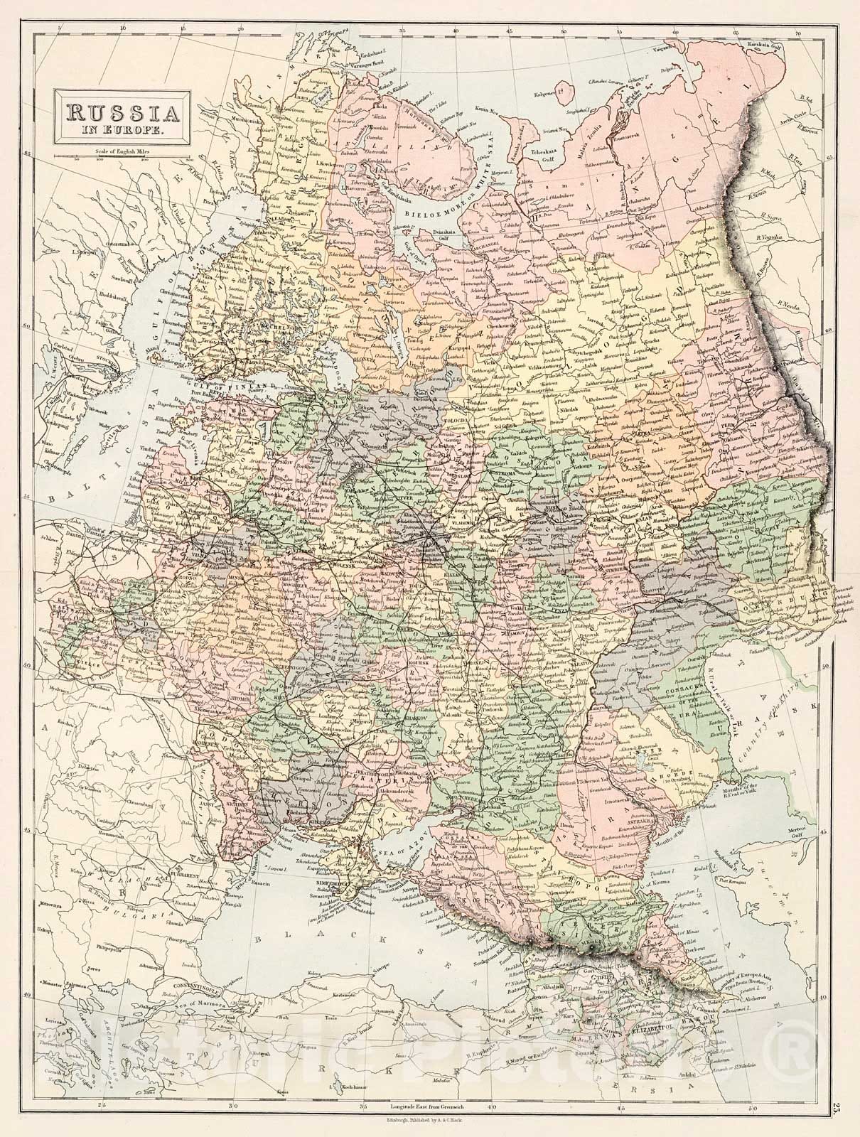 Historic Map : Russia in Europe., 1884, Vintage Wall Decor