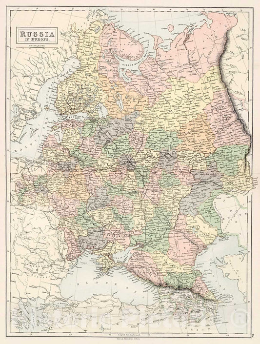 Historic Map : Russia in Europe., 1884, Vintage Wall Decor