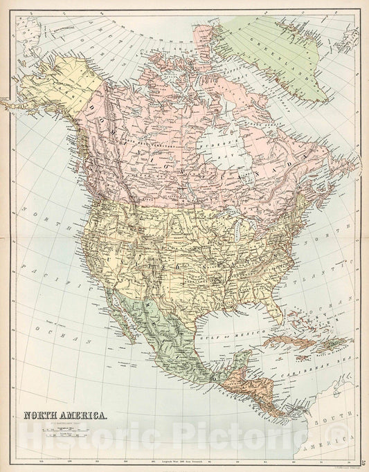 Historic Map : North America., 1884, Vintage Wall Decor
