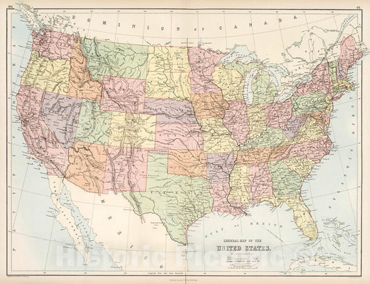 Historic Map : United States., 1884, Vintage Wall Decor