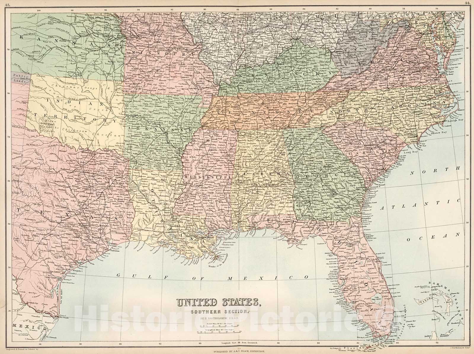 Historic Map : United States, Southern Section., 1884, Vintage Wall Decor
