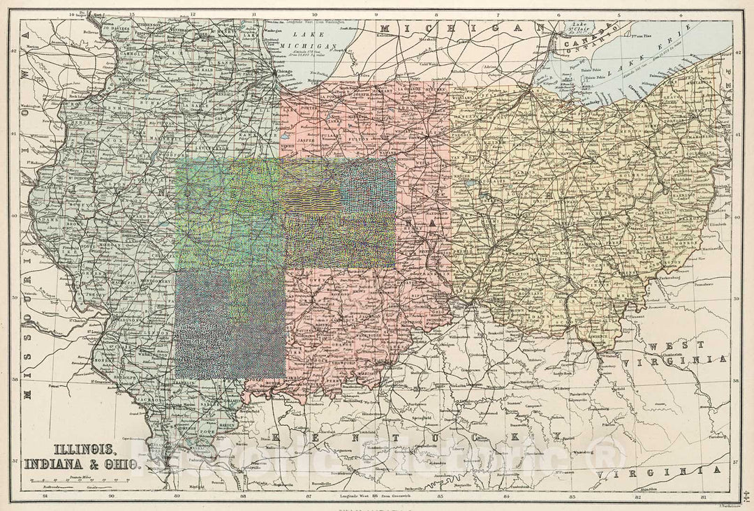 Historic Map : Illinois, Indiana & Ohio., 1884, Vintage Wall Decor