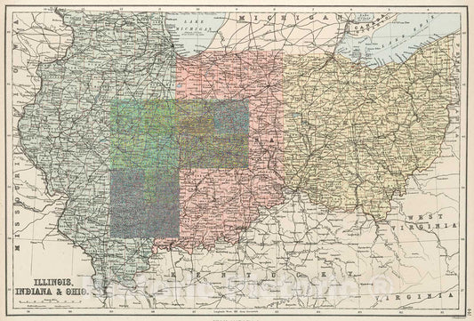 Historic Map : Illinois, Indiana & Ohio., 1884, Vintage Wall Decor