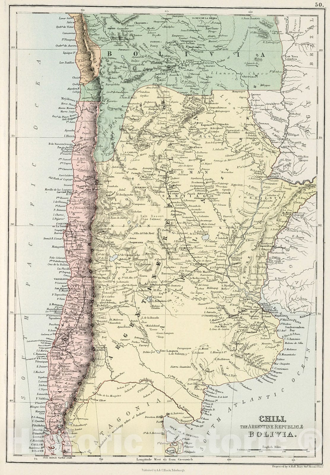Historic Map : Chili, The Argentine Republic, & Bolivia., 1884, Vintage Wall Decor