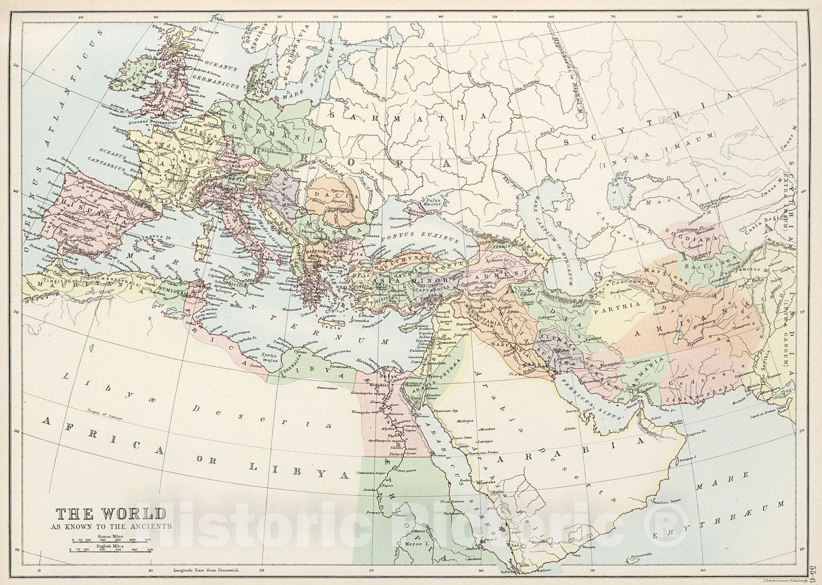 Historic Map : The World as Known to the Ancients., 1884, Vintage Wall Decor