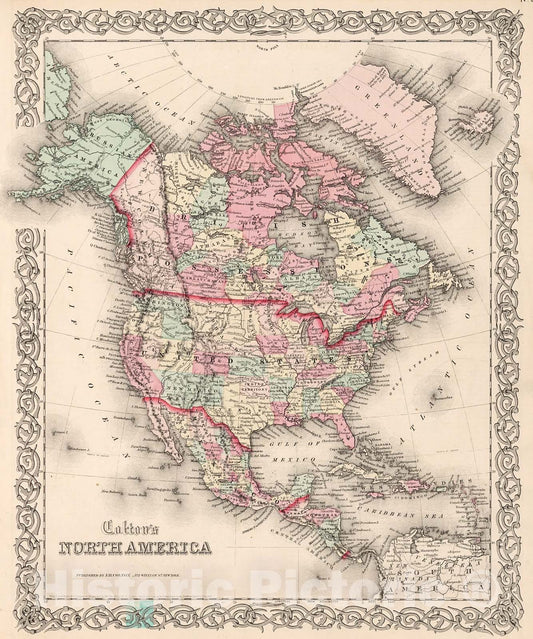 Historic Map : Colton's North America., 1861, Vintage Wall Decor