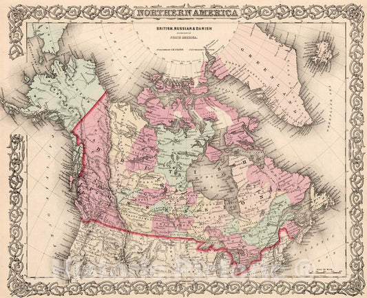 Historic Map : British, Russian & Danish Possessions in North America., 1861, Vintage Wall Decor