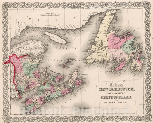 Historic Map - Colton's New Brunswick, Nova Scotia, Newfoundland and Prince Edward Id, 1871, G.W. & C.B. Colton - Vintage Wall Art